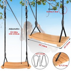 Favuit Wooden Swing Seat Hanging Tree Swing Adjustable Nylon Rope Outdoor Wood