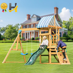 Wooden Swing Set for Backyard Kids Outdoor Playset Playground Slide Climber Fort