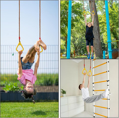 3Pcs Kids Outdoor Swing Set with Adjustable Ropes, Disc & Ring Hangers, Trapeze