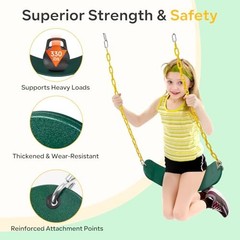 Outdoor Swings Seats with 66″ Rust-Resistant Heavy Duty Chain, Twin Green
