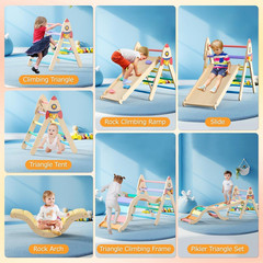 Pikler Triangle Set with Cushion, 9-In-1 Kids Climbing Toys for Toddlers 1-3 Ins