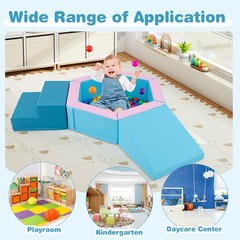 3 PCS Baby Foam Climbing Blocks w/Ball Pit Triangle Stair 100 Ocean Balls