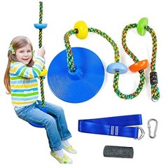 Tree Swing for Kids,Climbing Rope with Platforms,Disc Swing Seat Set Bule