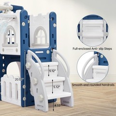 8 in 1 Toddler Slide Kids Climber Playset Indoor Outdoor Slide Playset Blue