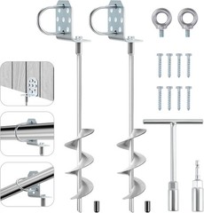 Swing Set Anchors 20″ Heavy Duty Ground Anchors Screw in W/ L-Brackets & Drill