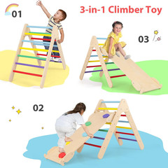 Pikler Triangle Set 3 in 1 Climbing Toys for Toddlers Wood Montessori Baby Jungl