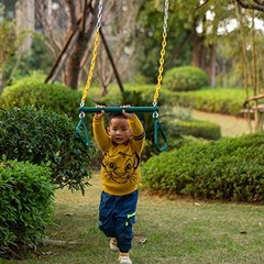 Outdoor Playground Gym Heavy Duty Kids Fun Hanging Trapeze Bar, Green Steel