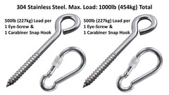 Heavy Duty Black or Silver 1000lb Load Hammock Hanging Kits with Locking Cara…