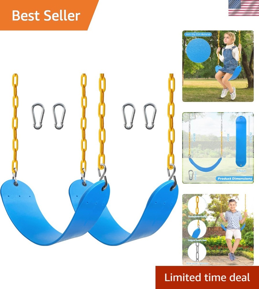 2PCS Heavy Duty Swing Seats with 66” Chains – Supports 250lbs – Bright Blue