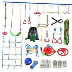 Ninja Obstacle Course for Kids Backyard – 10 Durable 1x60FT + 10 attachments