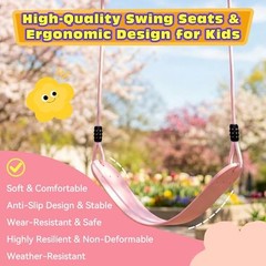 Heavy Duty Kids Swing Seat with 79″ Adjustable Rope, 330 Macaron Pink, 1 Pack