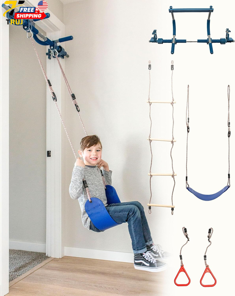 Sensory Swing & Grip Rings Adjustable Door Frame Pull-Up Bar for Kids Indoor Gym