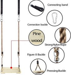 Outdoor Wooden Swing Seat – Adjustable Rope & Tree Strap Kit for Garden