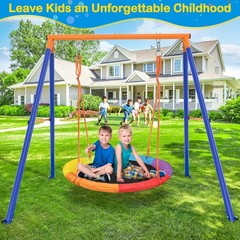GIKPAL Children’s Outdoor UFO Swing with Stand, 440 lb Swing Set, Rainbow Colors