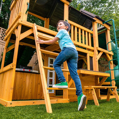 KidKraft Adventure Bend Wooden Swing Set with Three Slides
