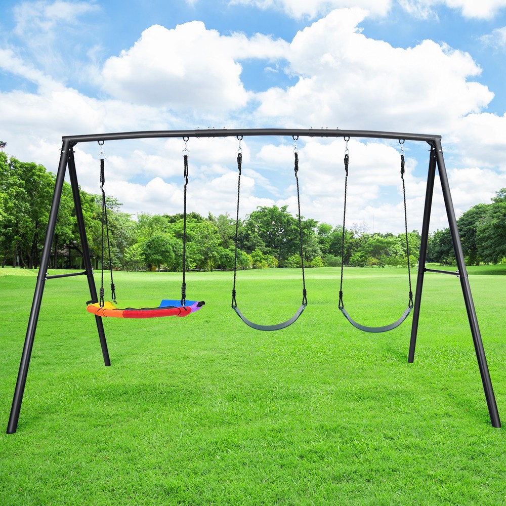 600lb Heavy-Duty Metal Swing Set for Backyard Kids Outdoor Playset with 3 Swings