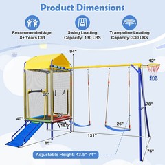 5-in-1 Kids Swing Set w/Trampoline Roof 2 Belt Swings Slide Ladder for Children