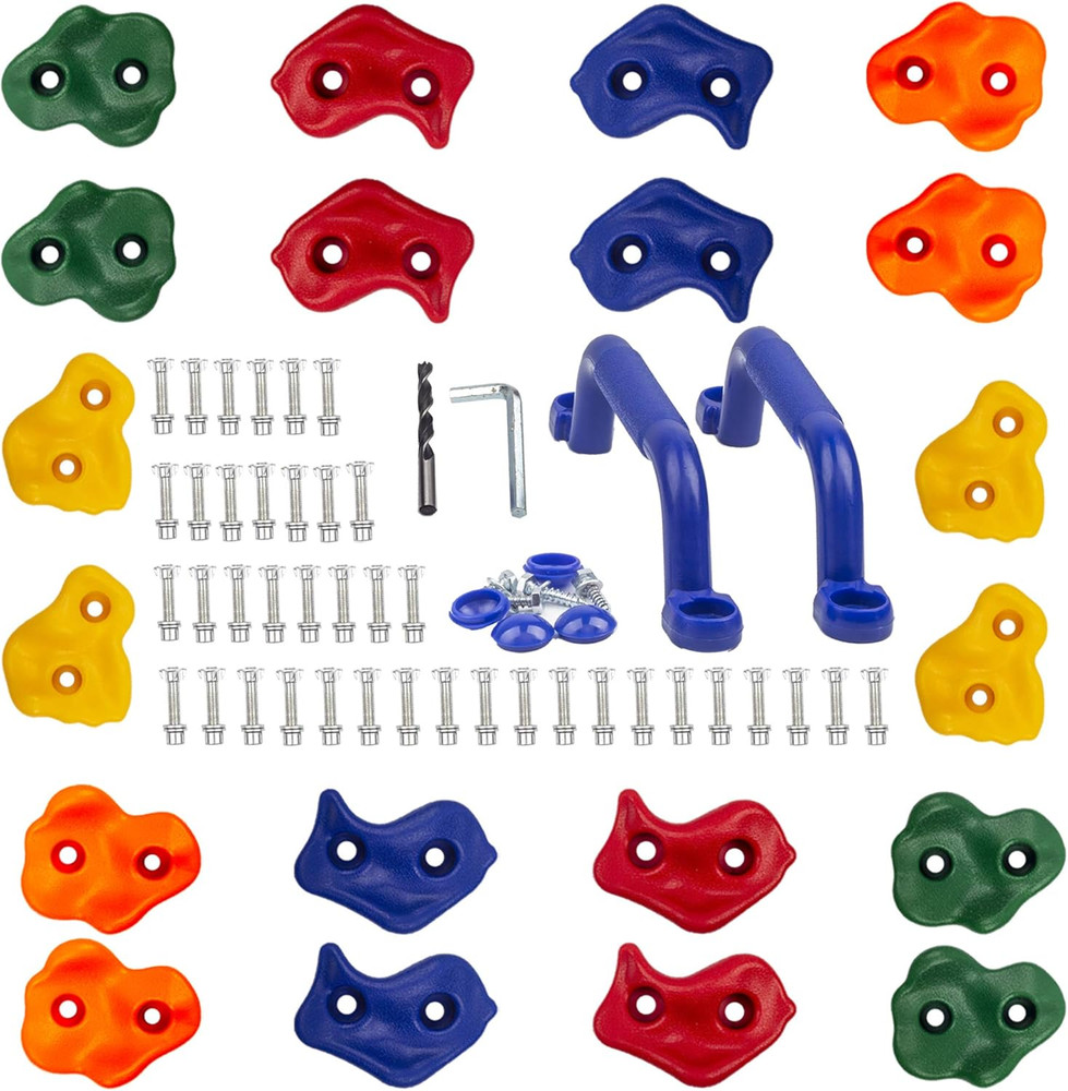 20pc Rock Wall Climbing Holds Kids Indoor Outdoor Playground Set with Handles