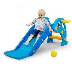 TOBBI 3 in 1 Kids Slide & Climber,Baby Activity Center w/ Basketball Hoop & Ball