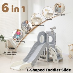 6 in 1 Kids Slide Climber Playset Indoor Outdoor Freestanding Toddler Playground