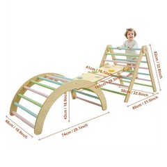 Wooden Climbing Frame Toddlers Baby Climbing Toys Triangle Set with Ramp & Arch