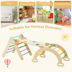 3-in-1 Kids Climber Set Toddler Wooden Play Arch with Sliding and Climbing Ramp