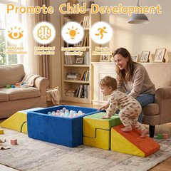 Soft Foam Climbing Blocks with Ball Pit, 6PCS Color Indoor Climbing Toys for Tod