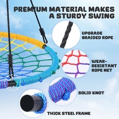 750lbs 40″ Spider Web Saucer Tree Swing for Kids Adults, Outdoor Net Rainbow
