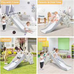 Toddler Slide and Climber Playset with Basketball Hoop – Grey