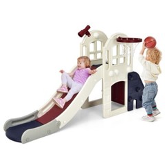 6-In-1 Large Slide Kids Baby Playset Climber Slide Set Toddler W/Basketball Hoop