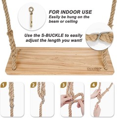Hanging Wooden Swing 24″x 8″x 1.2″ Tree Swing Adults & Kids W/ 500lbs Load