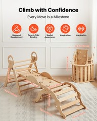 VEVOR Pikler Triangle Set 9-in-1 Toddler Climbing Toys with Wooden Cars Wood