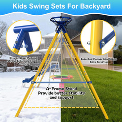 5-in-1 Kids Swing Set with Slide, Saucer, Trapeze & Basketball Hoop