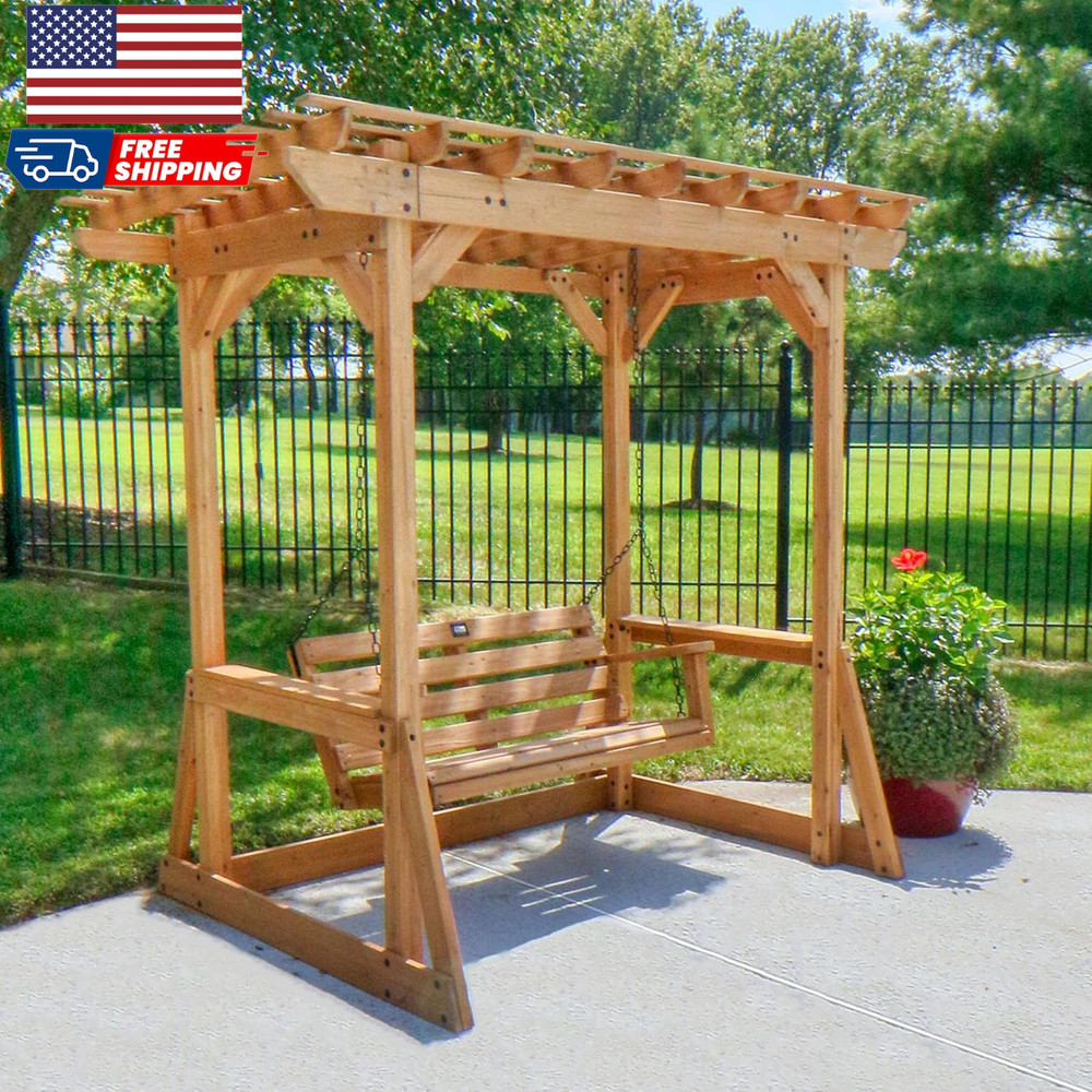 Backyard Discovery Callahan 8′ x 5′ Cedar Wood Outdoor Patio Pergola Swing Bench
