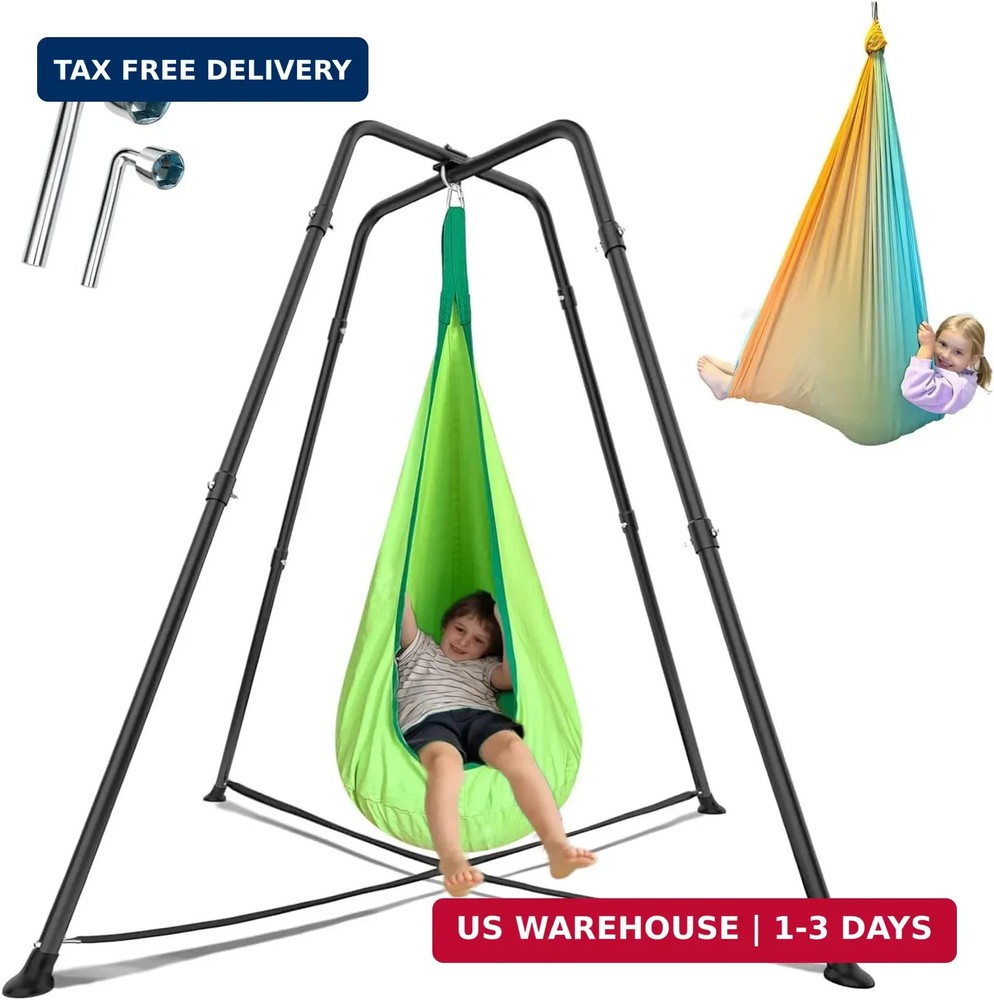 Swing Stand Frame with Sensory Pod Swings and Chair,X-Shaped Swing Set，Heavy-Dut