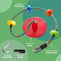 Tree Swing for Kids – Single Disc Seat and Rainbow Climbing Rope Set W/Carabiner