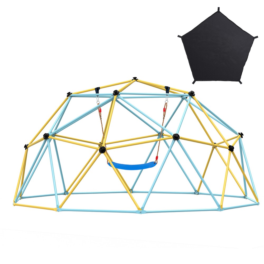 10FT Climbing Dome Geometric Dome Climber with Hammock Swing Jungle Gym