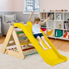 4 in 1 Wooden Climbing Set w/ 3-Side Triangle Climber & Sliding Board Multicolor