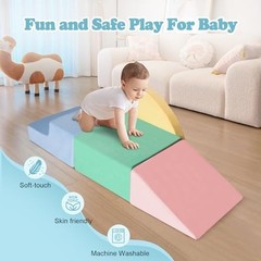 Soft Foam Climbing Toys for Toddlers 1-3, 4-Piece Activity Play Set, Crawling Bl