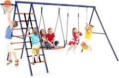 550lbs Playground Metal Swing Set Heavy Duty with Slide Outdoor Play for Kids US