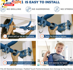 Sensory Swing & Grip Rings Adjustable Door Frame Pull-Up Bar for Kids Indoor Gym