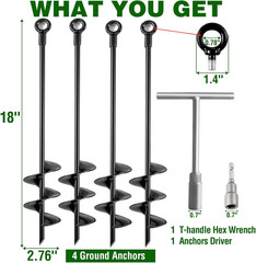 Ground Anchors Heavy Duty, Swing Set Anchor Kit 18 Inch 4 Pack Screw in Earth An