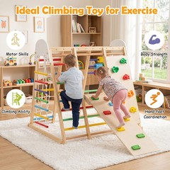 Indoor Jungle Gym for Kids 8-in-1 Montessori Climber Playset with Swing Monkey