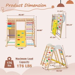 9-in-1 Foldable Kids Climbing Frame & Slide Wooden Toddler Playground for Age 3+
