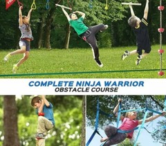 Ninja Warrior Obstacle Course for Kids – 2 X Ninja Slackline 50′ with 10 Accesso