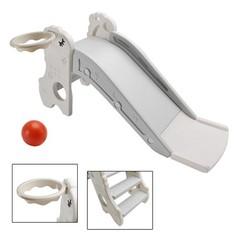 3In1 Kid Folding Slide With Climber,Basketball Hoop Freestanding Slide Toy White
