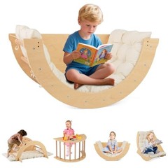 Wooden Arch Climber Rocker with Soft Cushion, 6 in 6 in 1 with Desktop Natural