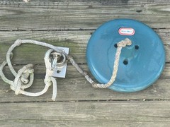 Vintage Little Tikes 4319 USA Teal Round Disc Kids Rope Swing W/ Swivel Mount