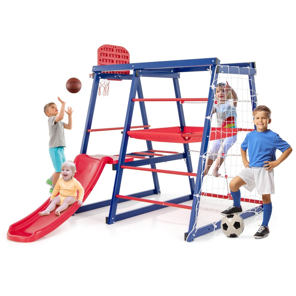 7-In-1 Kids Indoor Playground w/ Slide Climbing Net Crowling Ladder Rope Ladder