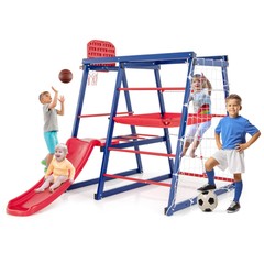 7-In-1 Kids Indoor Playground w/ Slide Climbing Net Crowling Ladder Rope Ladder
